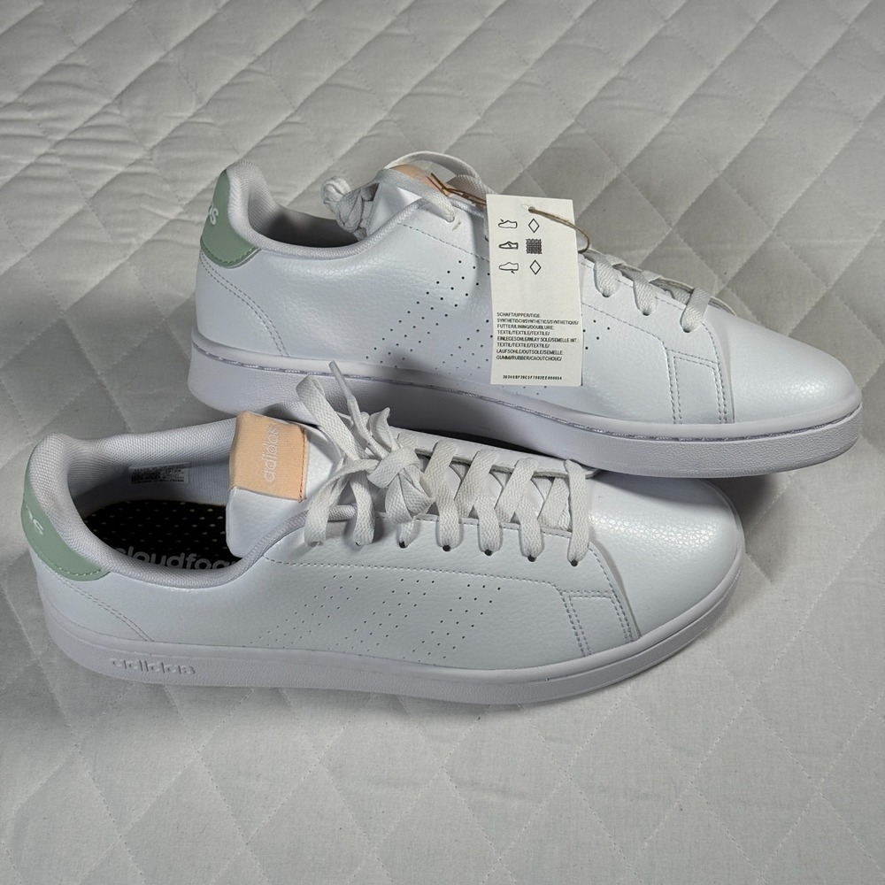 Adidas Advantage Women's Sneakers White/Green HR0321 Size 11 NWT w/ Box
